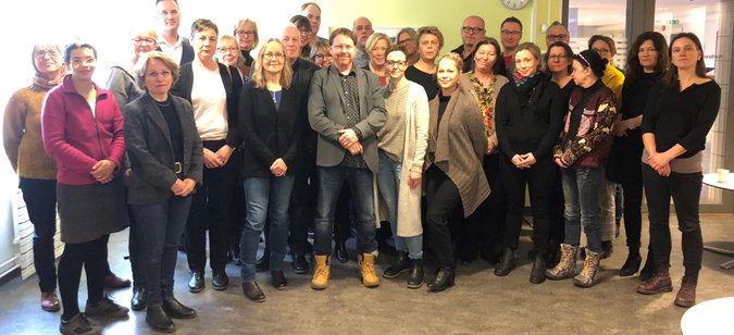 Representanter från Sveriges socionomutbildningar vid bildningen av det nya förbundet
den 23 mars 2018.